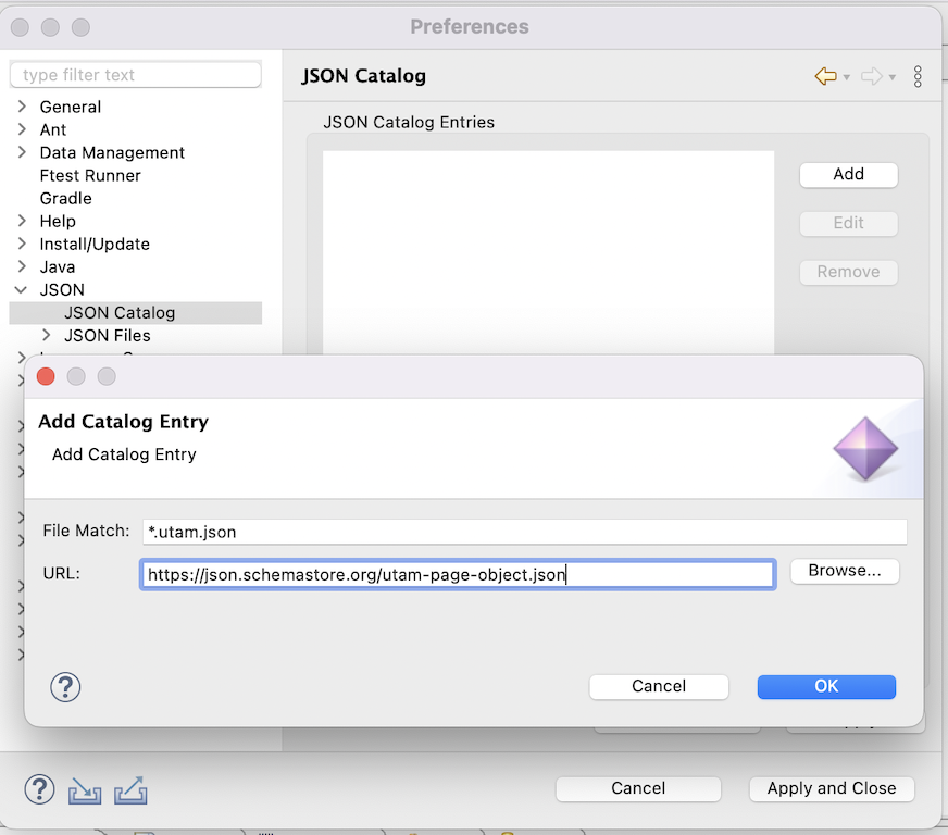 Eclipse JSON Schema configuration